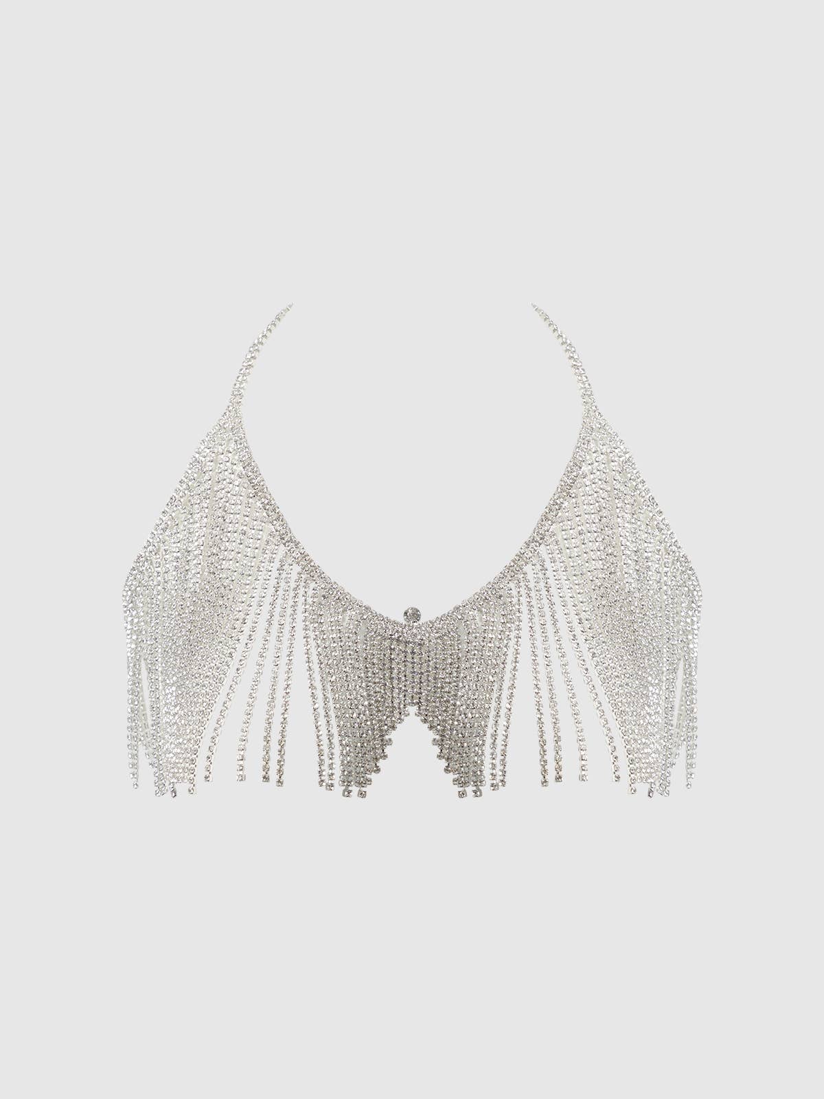 RHINESTONE DANGLE V-NECK BRA