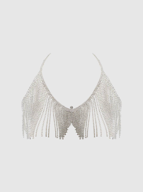 RHINESTONE DANGLE V-NECK BRA