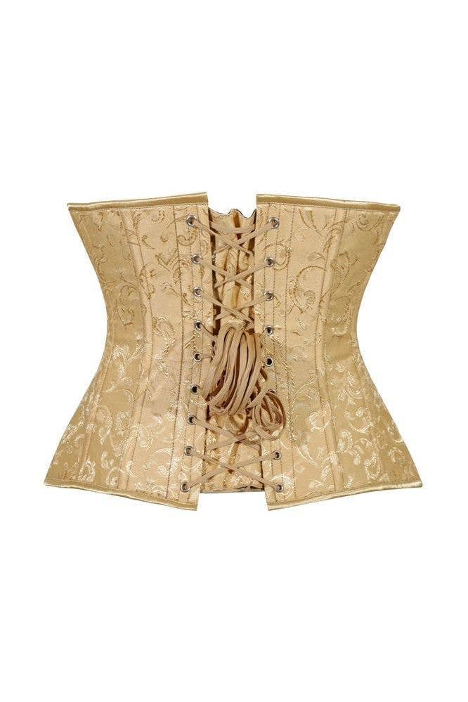 AUTUMN RENAISSANCE: Lavish Gold Brocade Waist Cincher Under Bust Corset w/Front Busk Closure
