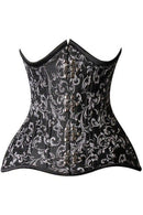 AUTUMN RENAISSANCE: Top Drawer CURVY Black/Silver Brocade Double Steel Boned Under Bust Corset