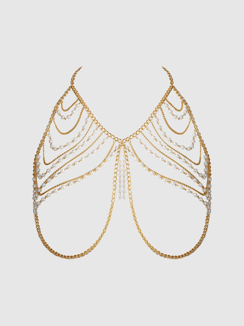 PEARL & CHAIN DRAPED BRALETTE