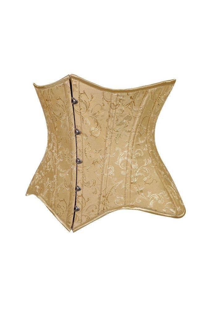 AUTUMN RENAISSANCE: Lavish Gold Brocade Waist Cincher Under Bust Corset w/Front Busk Closure