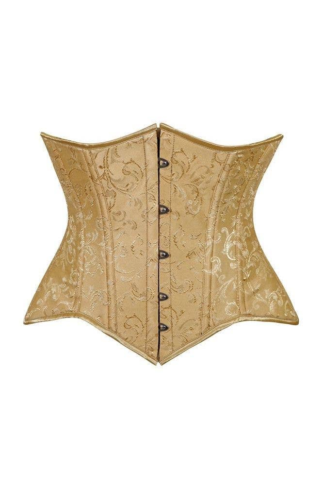 AUTUMN RENAISSANCE: Lavish Gold Brocade Waist Cincher Under Bust Corset w/Front Busk Closure