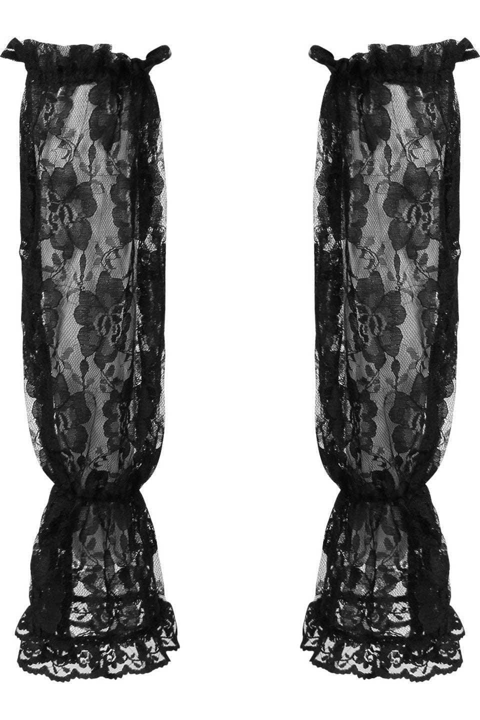 Black Sheer Lace Smocked Sleeves