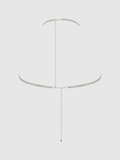 RHINESTONE DANGLE V-NECK BRA