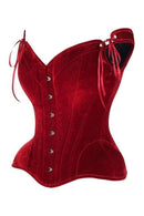 AUTUMN RENAISSANCE: Top Drawer Dark Red Velvet Steel Boned Corset w/Straps