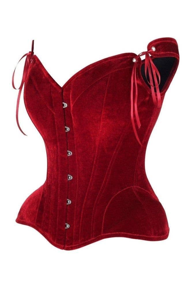 AUTUMN RENAISSANCE: Top Drawer Dark Red Velvet Steel Boned Corset w/Straps