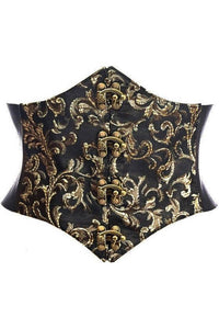 AUTUMN RENAISSANCE: Lavish Black/Gold Swirl Brocade Corset Belt Cincher w/Clasps