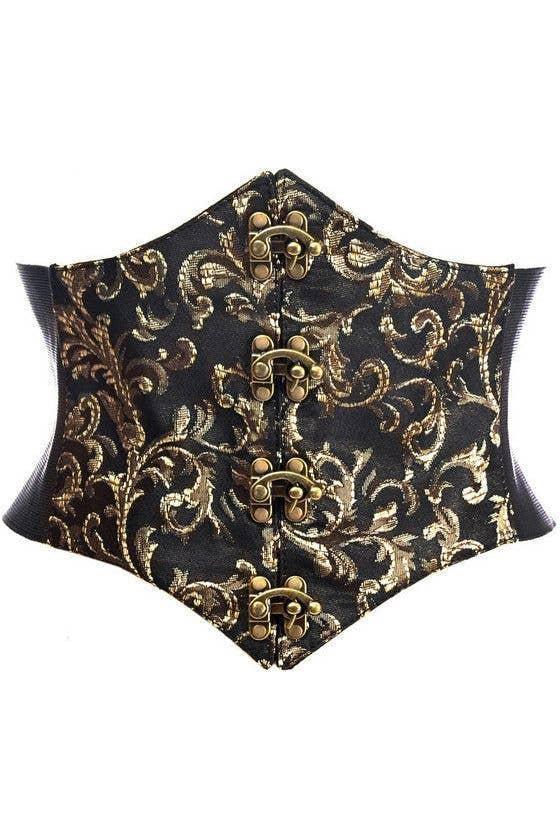 AUTUMN RENAISSANCE: Lavish Black/Gold Swirl Brocade Corset Belt Cincher w/Clasps