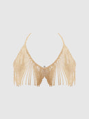 RHINESTONE DANGLE V-NECK BRA