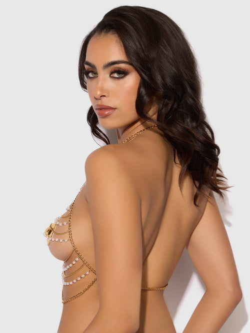 PEARL & CHAIN DRAPED BRALETTE